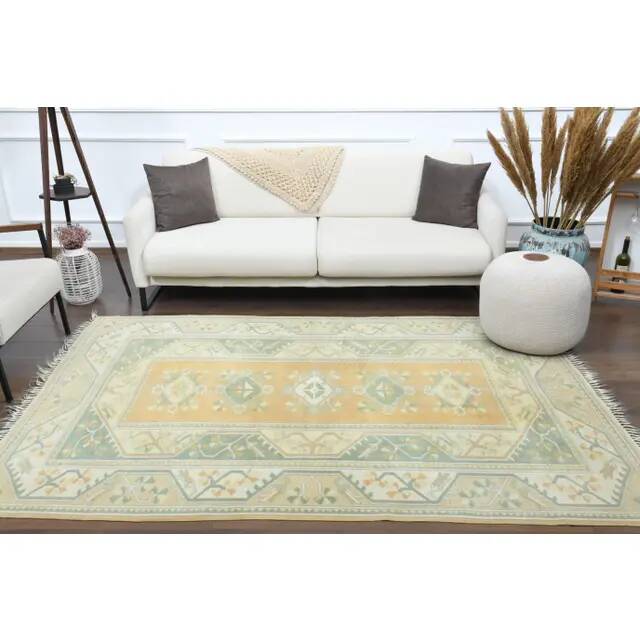 Vintage Turkish Oushak Handmade Wool Cotton Beige Area Rug 162x242