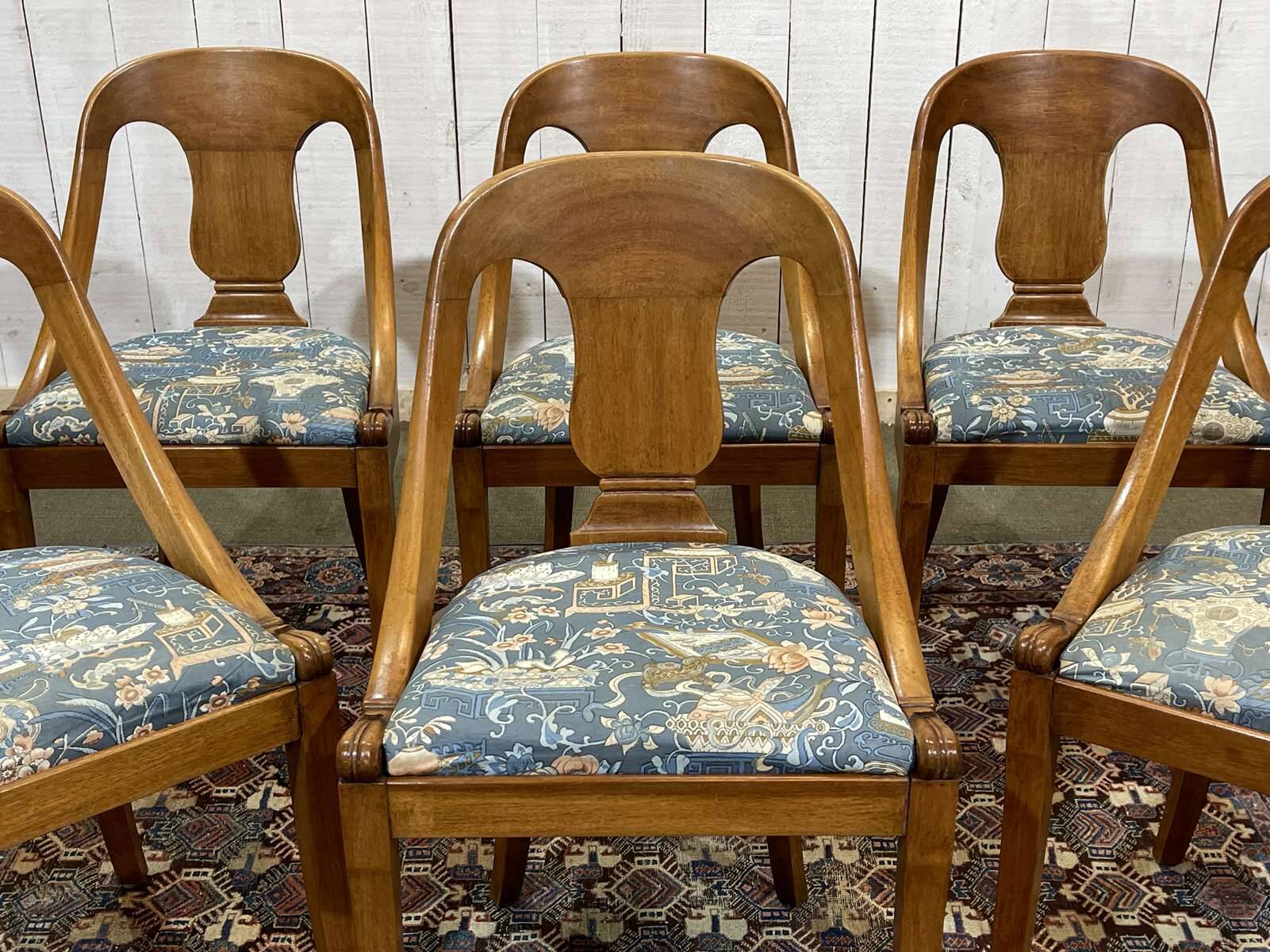 Set of 6 gondola chairs in blond mahogany - 20th century