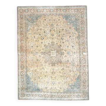 Tapis d'aire vintage persan fait main en laine et coton marron des années 1970 285x388