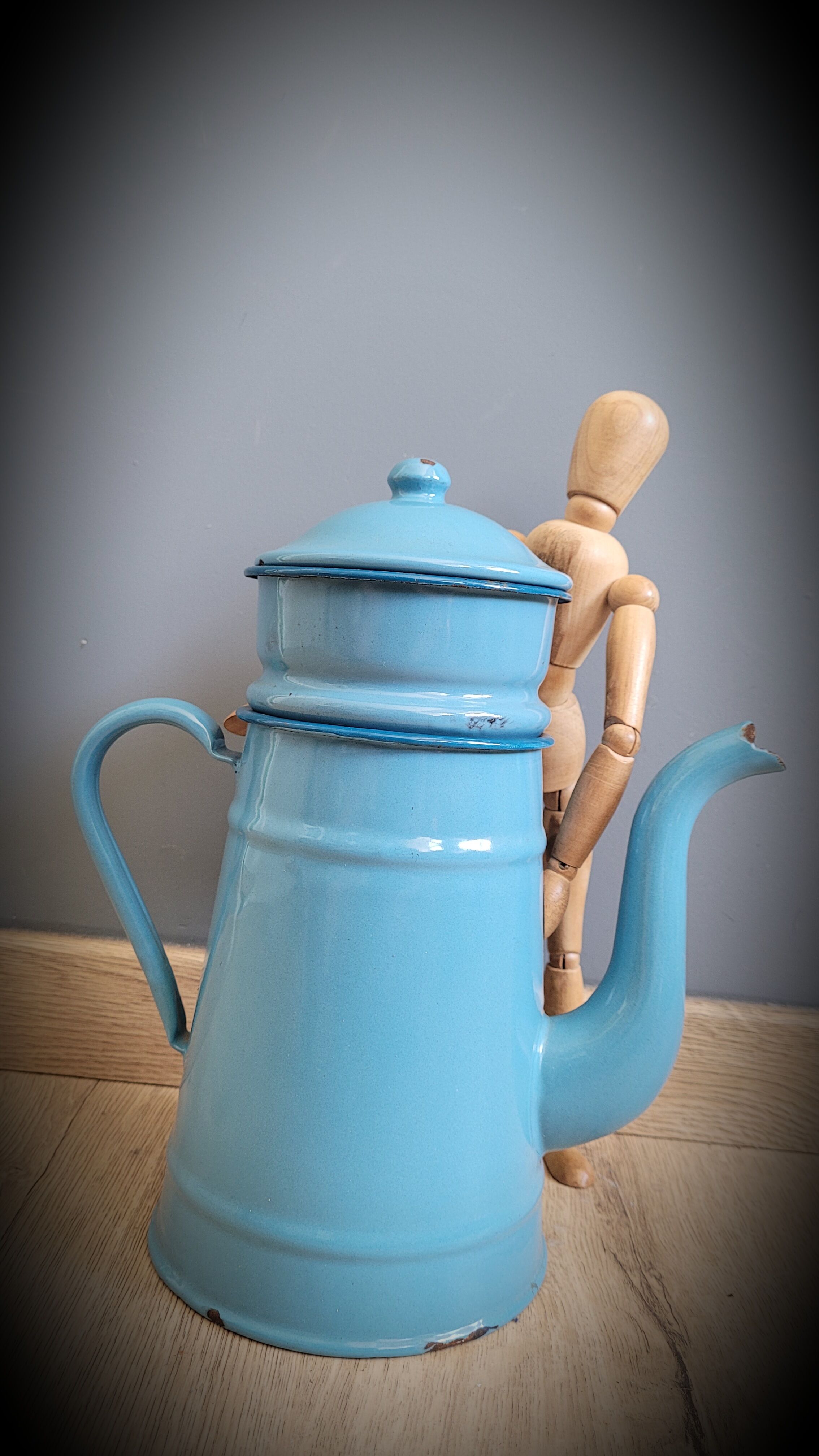Blue enamelled coffee maker
