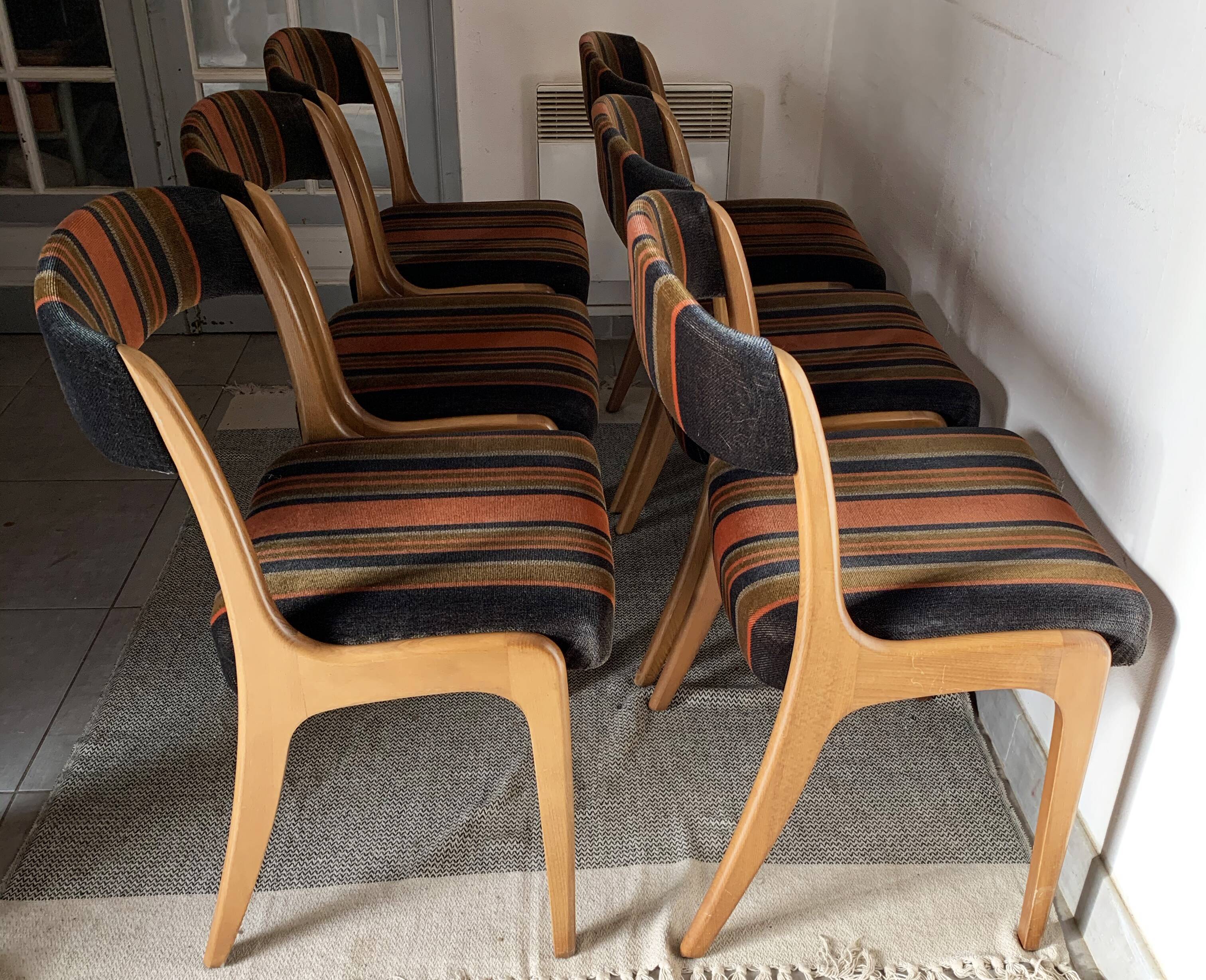 Set of 6 Baumann gondola chairs, Stamped NF