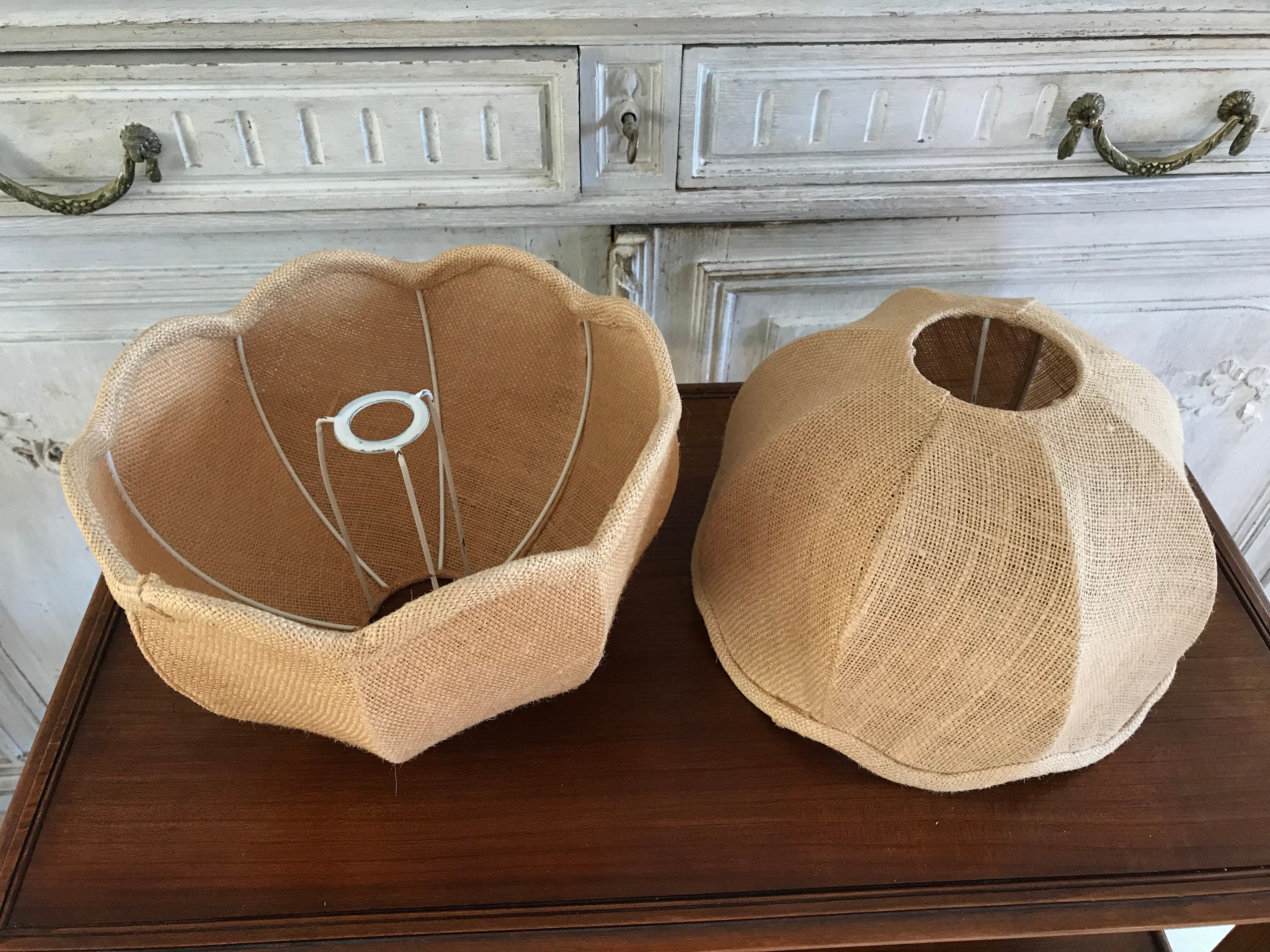 Pair of vintage jute lampshades