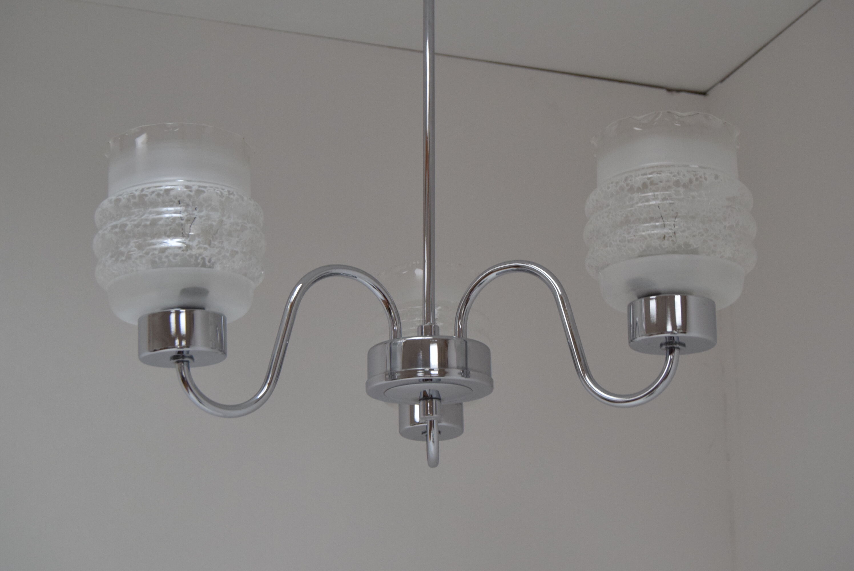 Mid-century Chrome Chandelier, Czechoslovakia,1970’s.