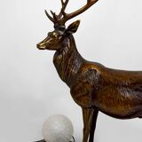 Importante Lampe Sculpturale en Bronze et Marbre, Cerf, Art Déco, France