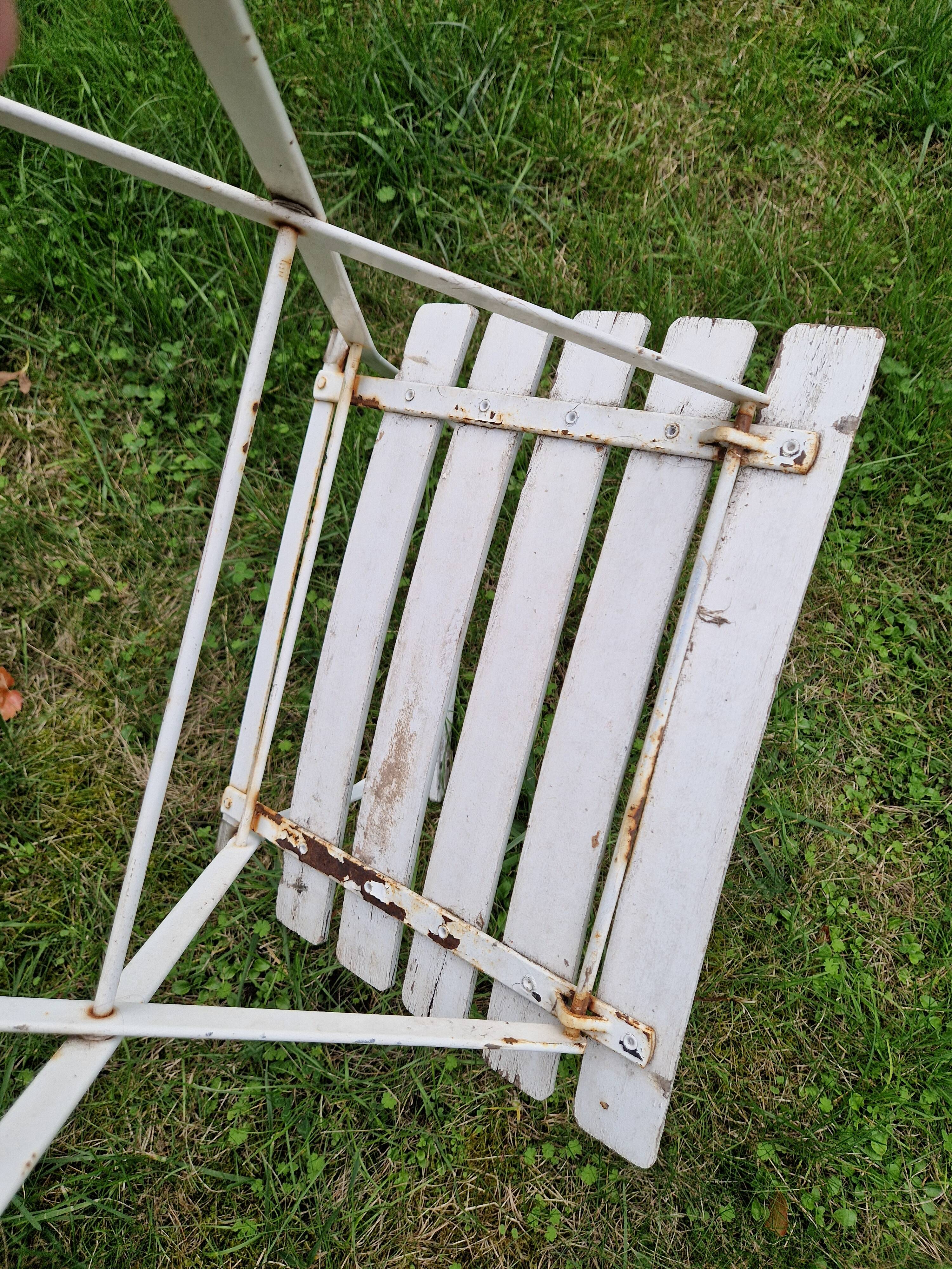 Pair of metal and wood garden chairs