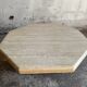 Beige Travertine Sculptural Coffee Table — Hexagonal Solid Natural Stone, Brutalist Design