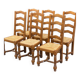 6 solid wood chairs carved and straw-covered with high farmhouse-style backs