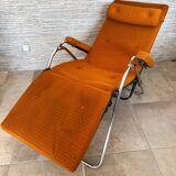 Lama 1970 relax armchair, orange velvet lounge chair
