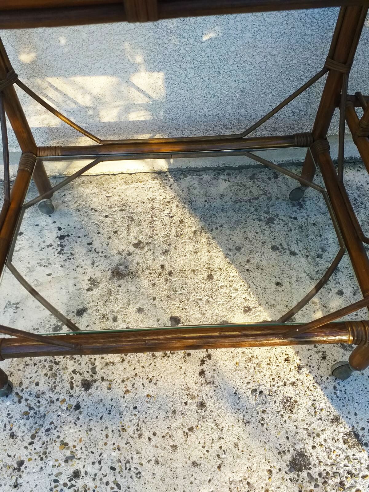 Bamboo serving trolley with wheels