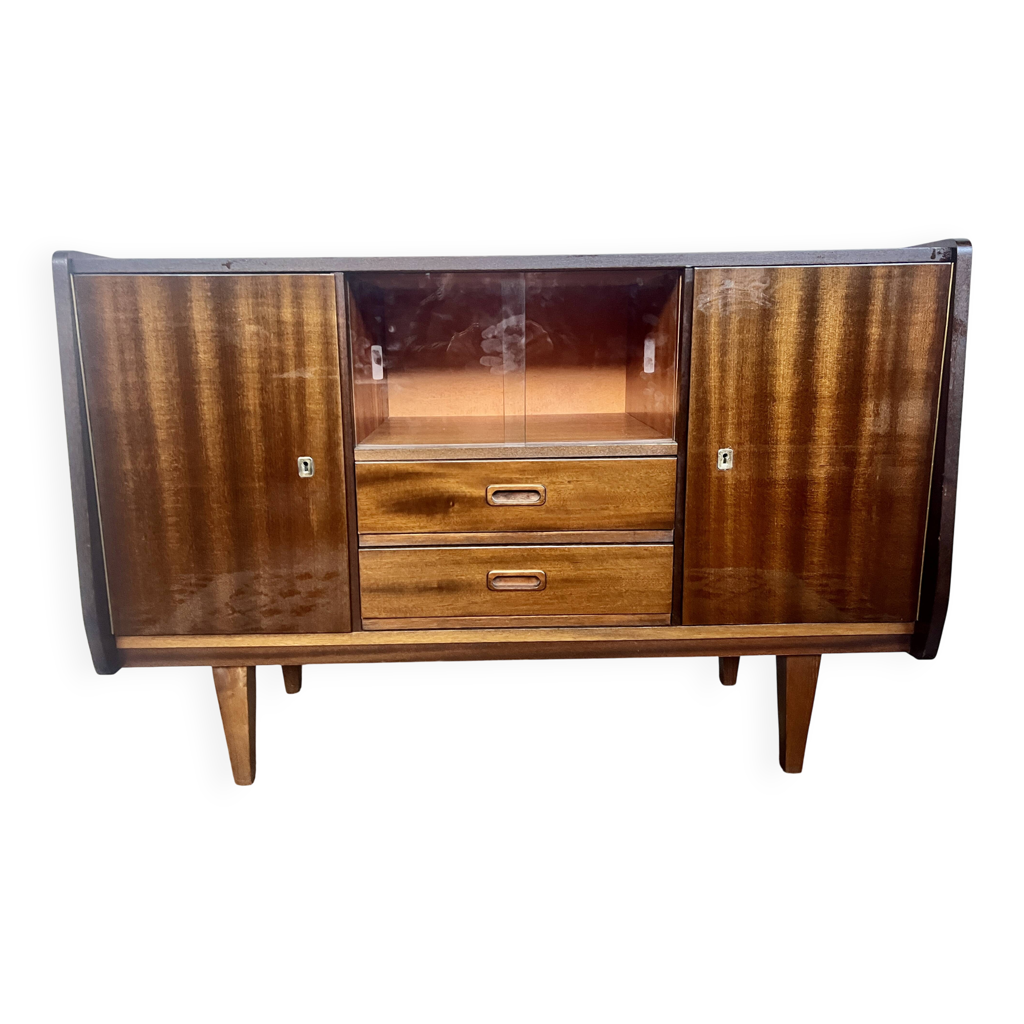 Enfilade / buffet vintage 1960 vitrée look scandinave