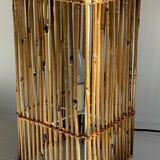 Vintage Wood and Wicker Cube Lamp