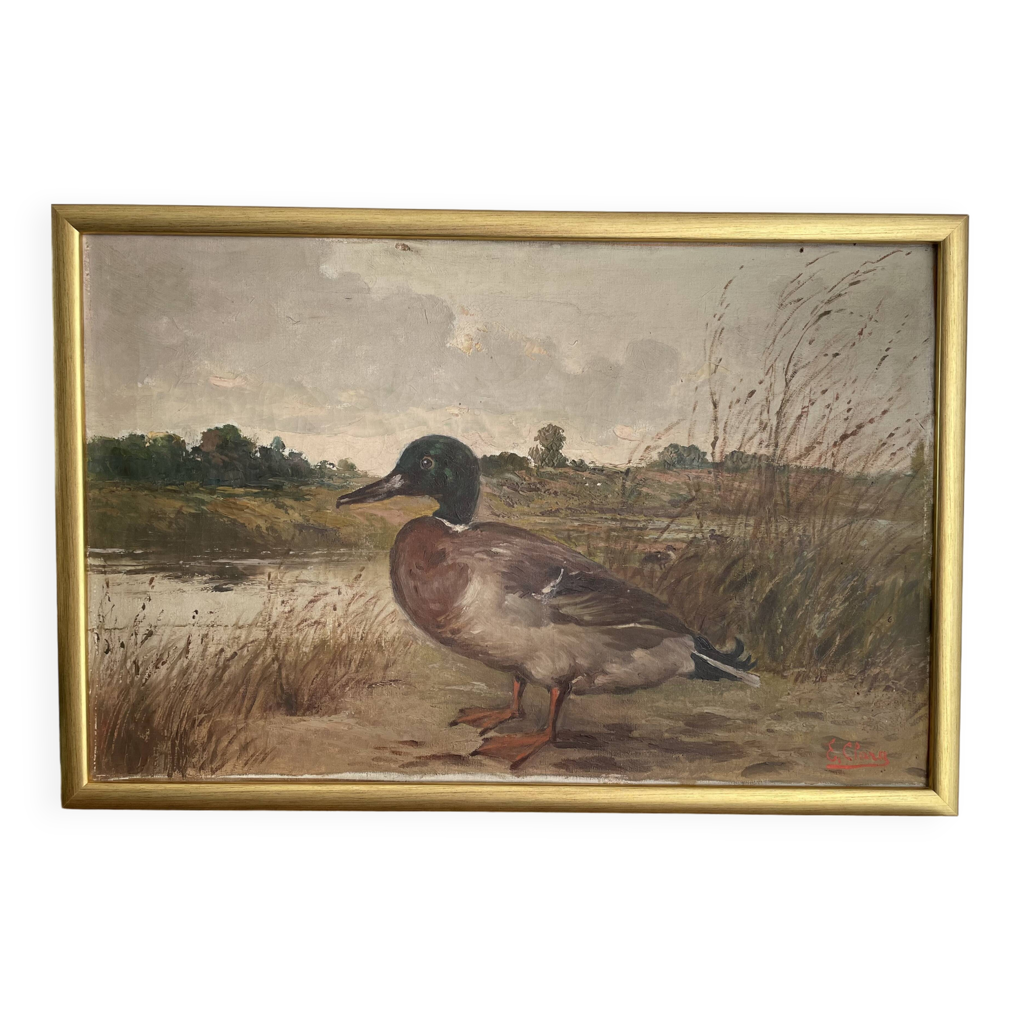 HST oil painting, Ermanno Clara, wild duck, late 19th early 20th century
