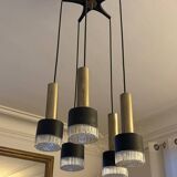 Vintage cascading chandelier from the 60s-70s in black metal and brass