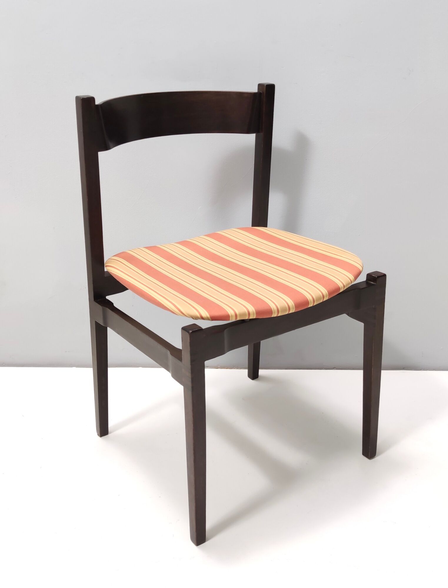 Vintage Set of Six Walnut Chairs by Gianfranco Frattini for Cassina with Stripe Patterned Orange Fab