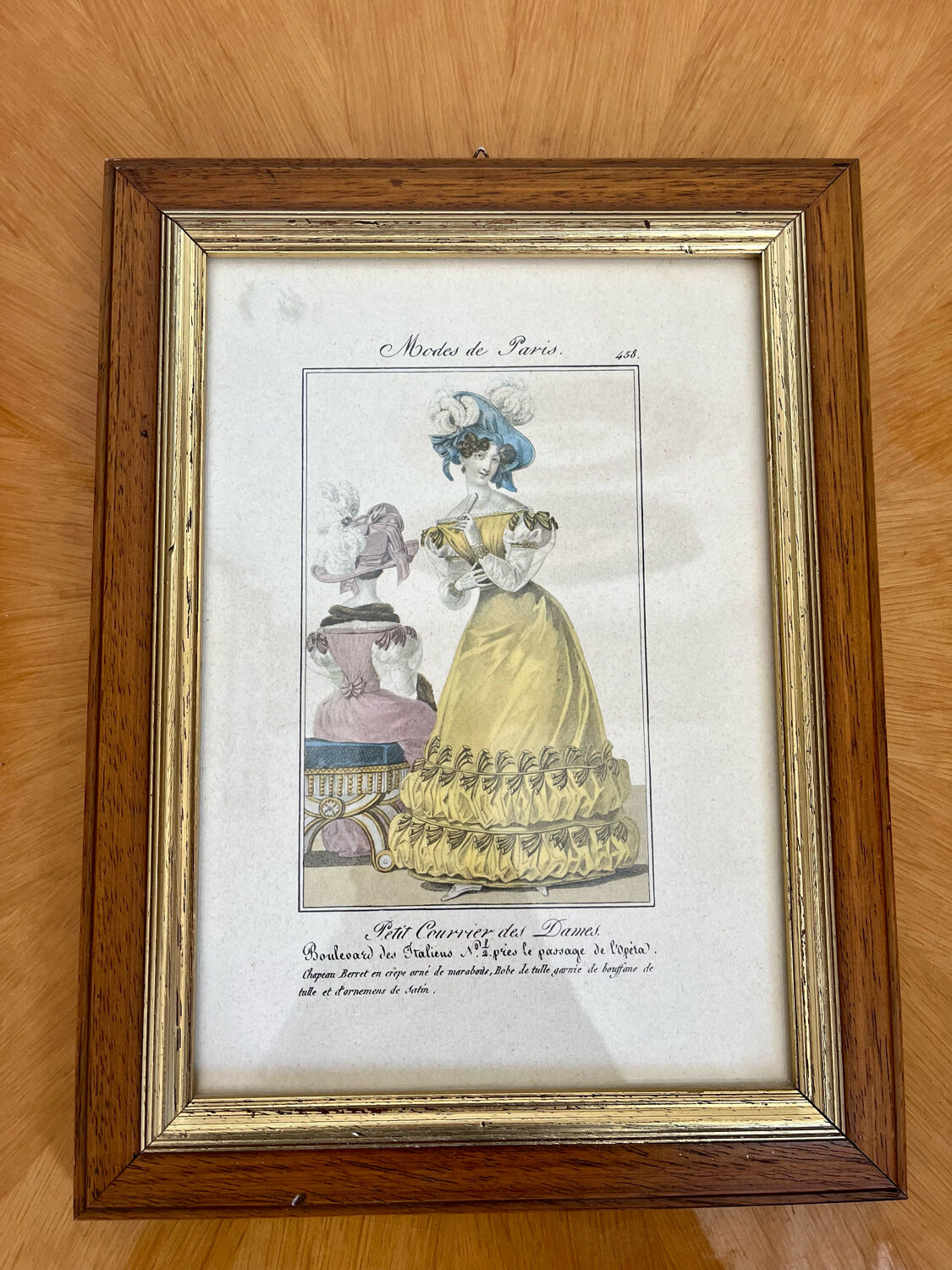 Framed antique paris fashion engraving