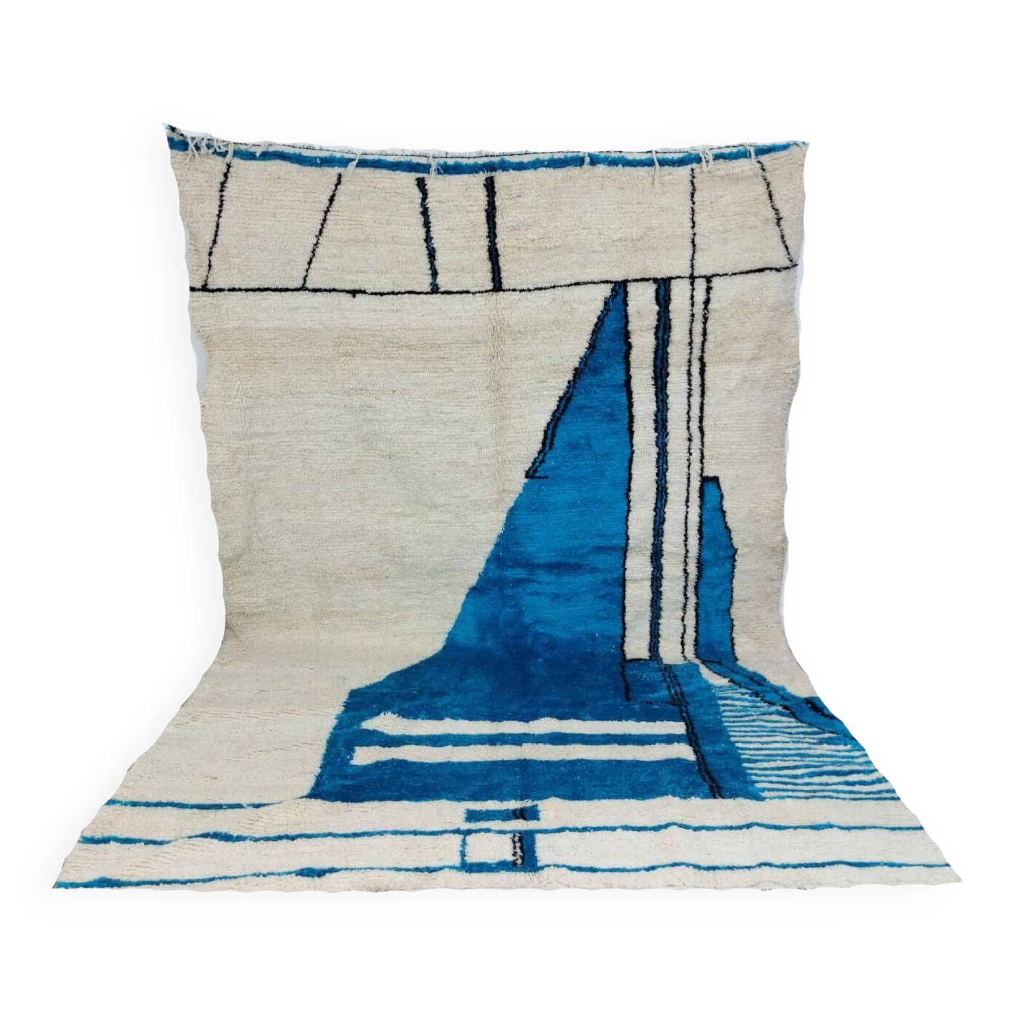 Handmade blue artisanal Moroccan Berber rug 310 X 215 CM