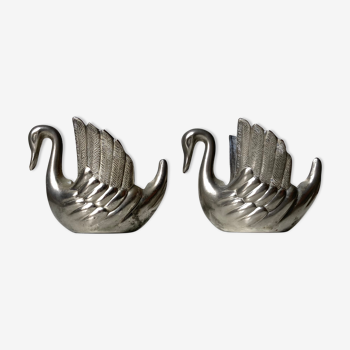 Duo bougeoirs en métal motif cygne