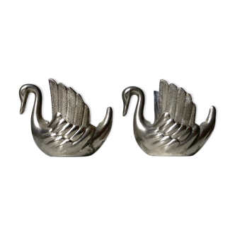 Duo bougeoirs en métal motif cygne