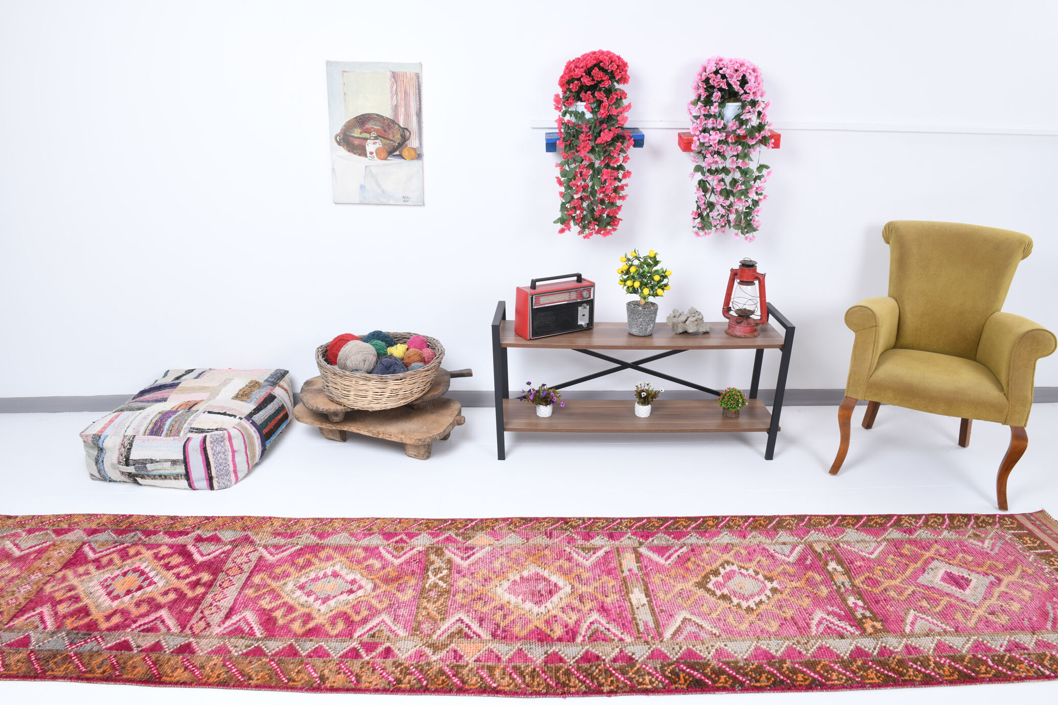 3x13 long hot pink vintage runner rug 399x81cm