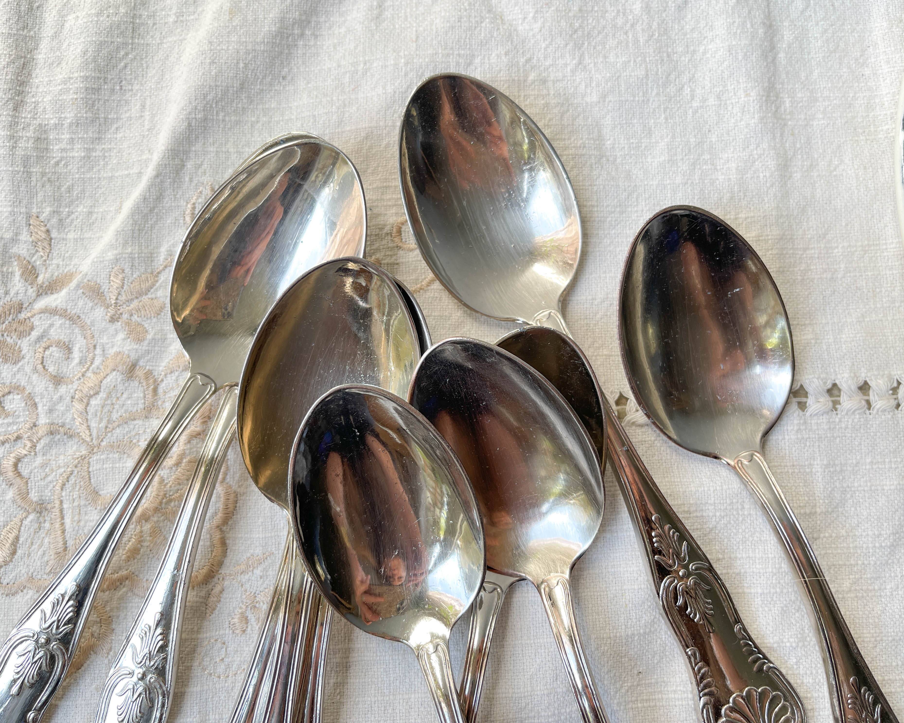 10 Vintage Rocaille Style Metal Soup Spoons
