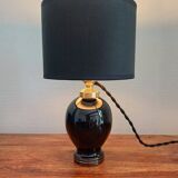 Lampe de table vintage en opaline noire avec abat-jour en velours neuf