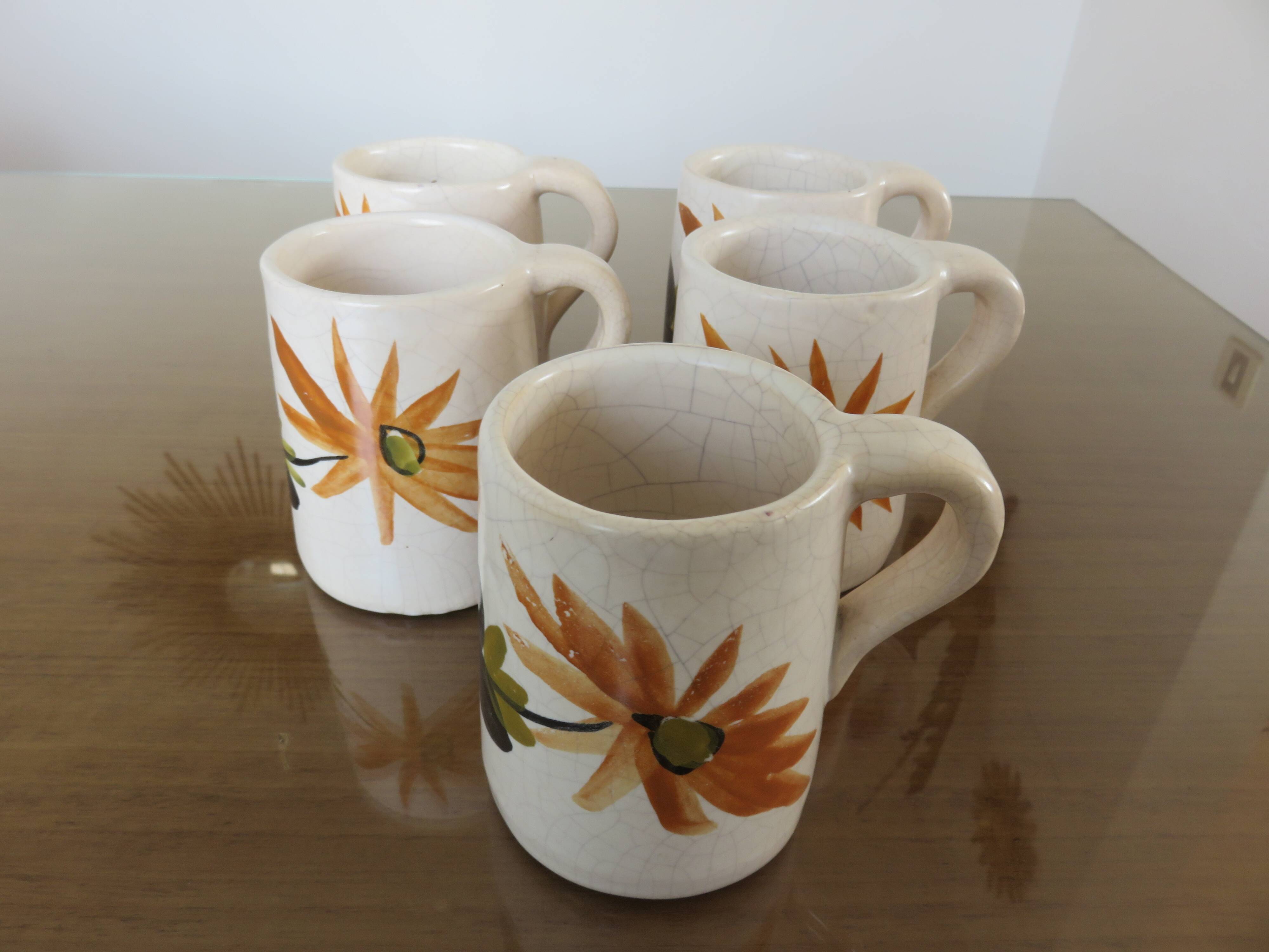 Orangeade set in cracked ceramic, floral pattern from the 60s