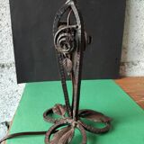 Hammered wrought iron lamp with white opaline Handmade craftsmanship