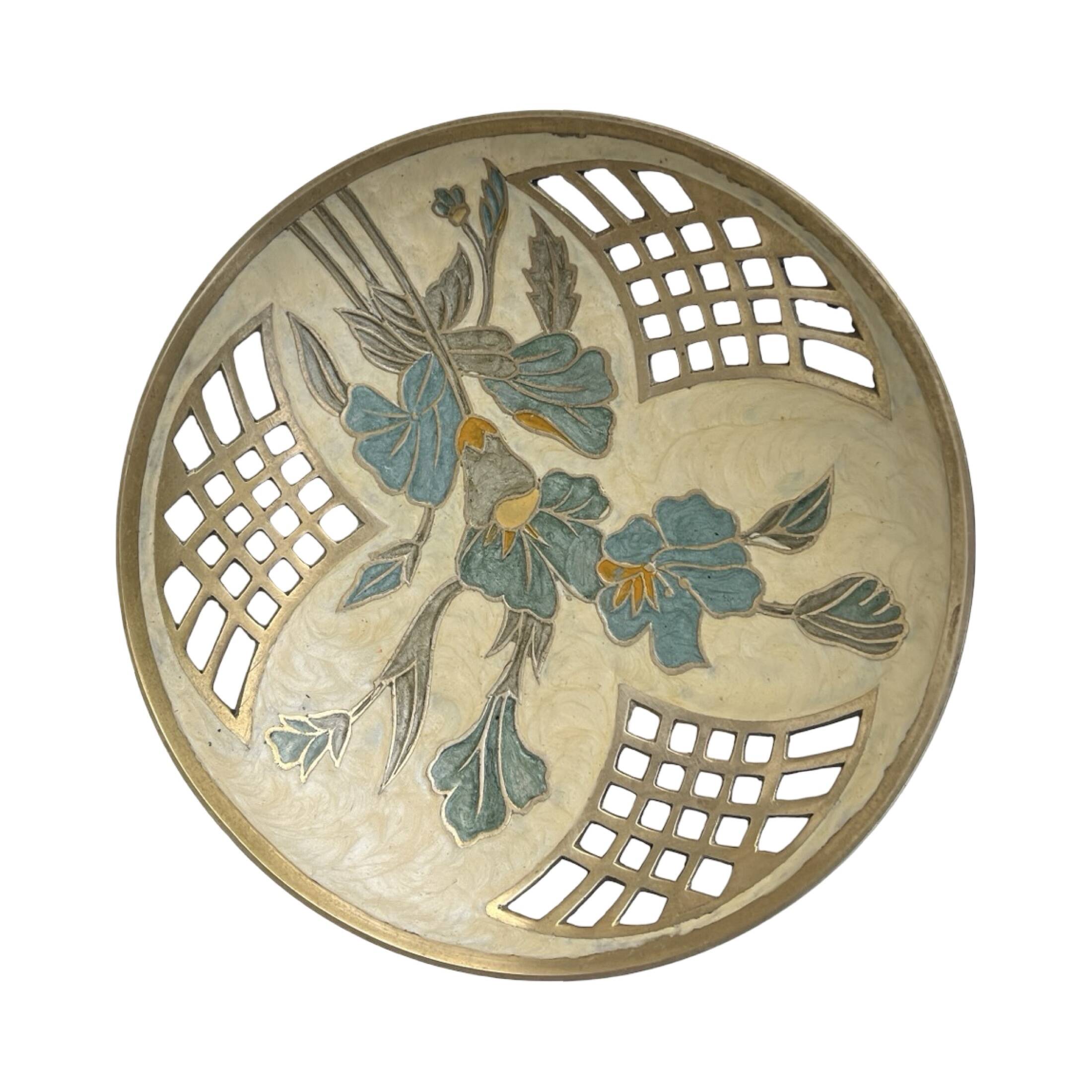 Hand-painted brass platter, France, 1960s.