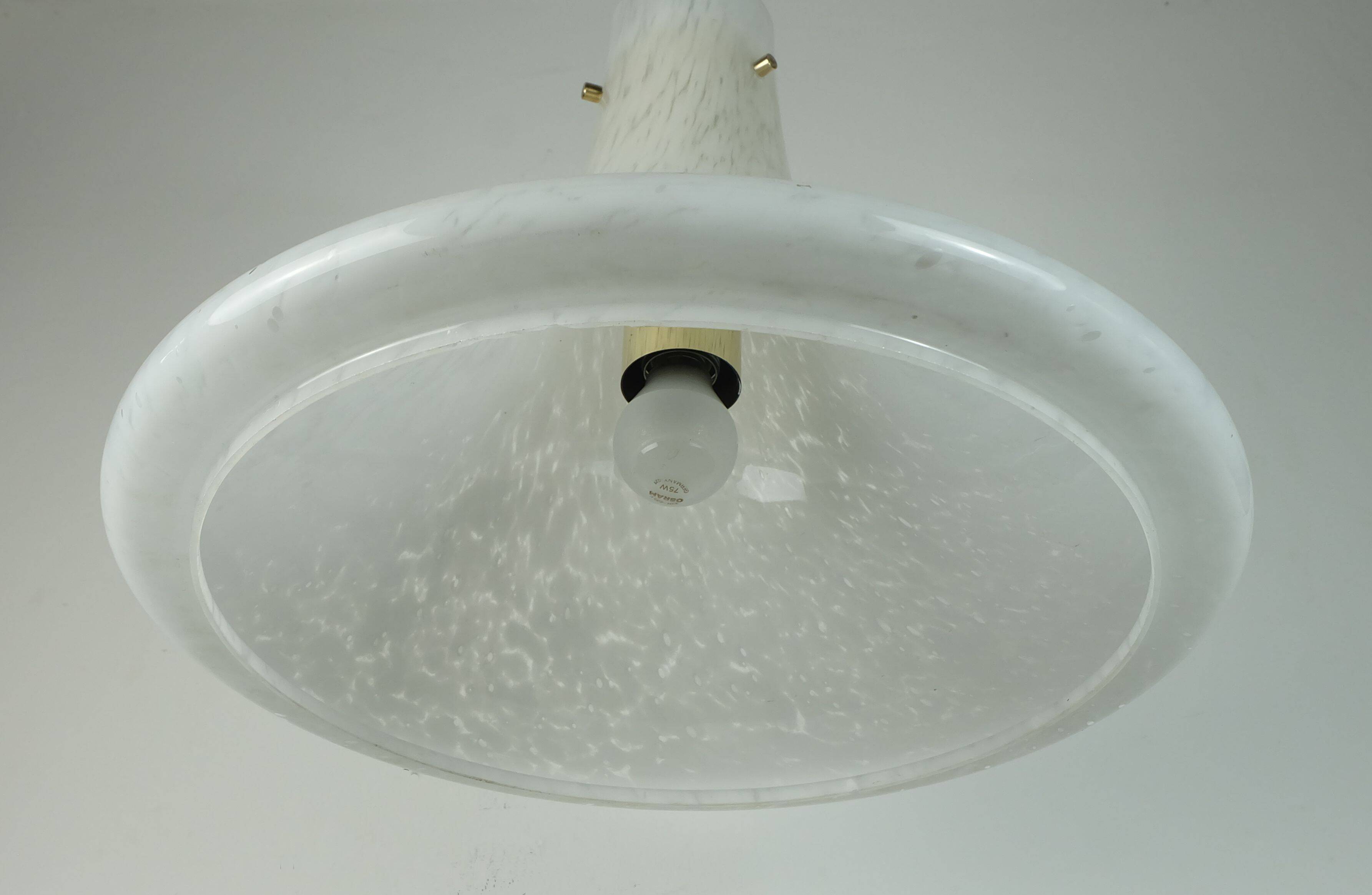 large 1970s glashuette limburg PENDANT LIGHT white opaline bubble glass trumpet-shaped shade P283 42