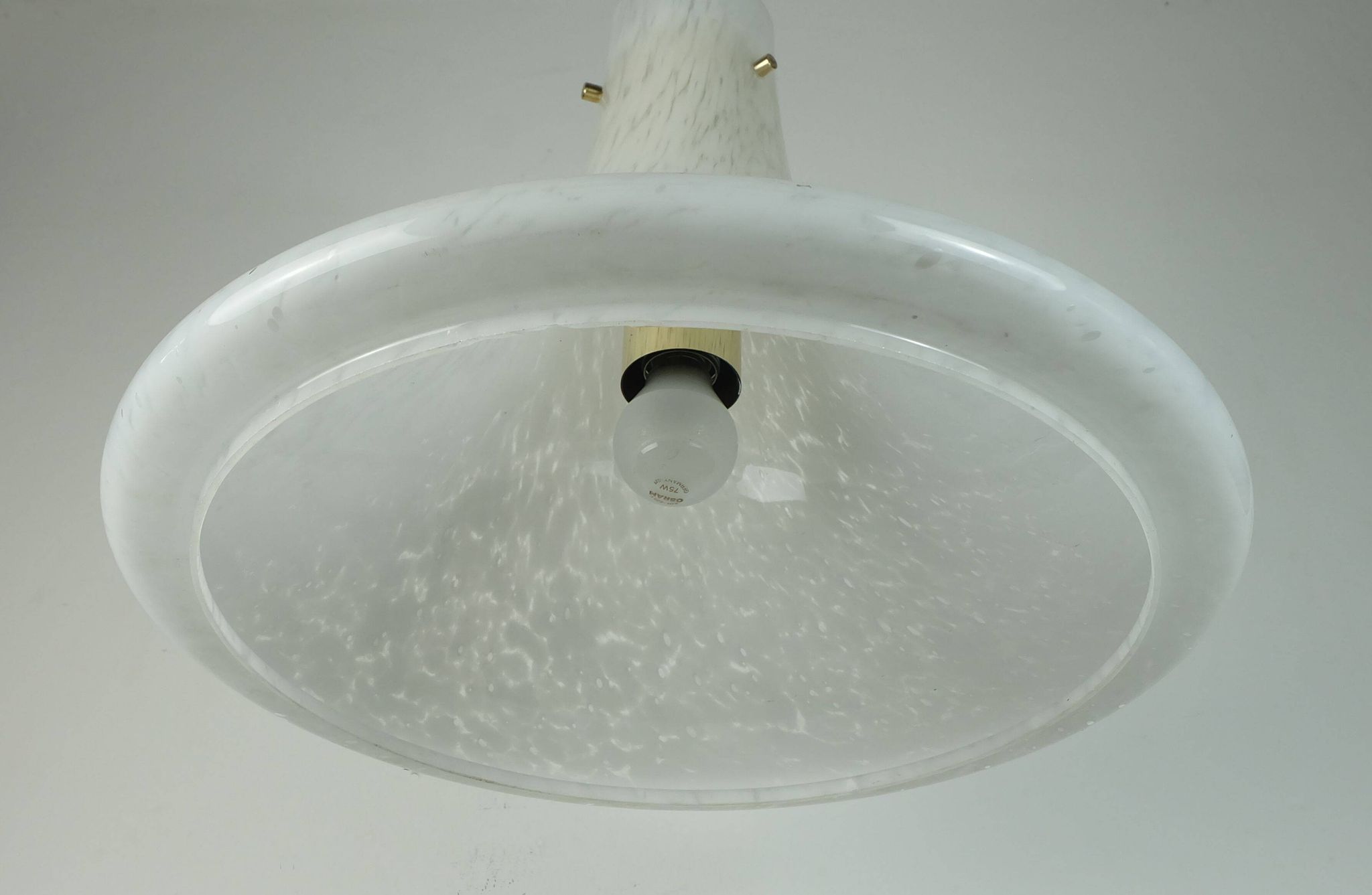 large 1970s glashuette limburg PENDANT LIGHT white opaline bubble glass trumpet-shaped shade P283 42