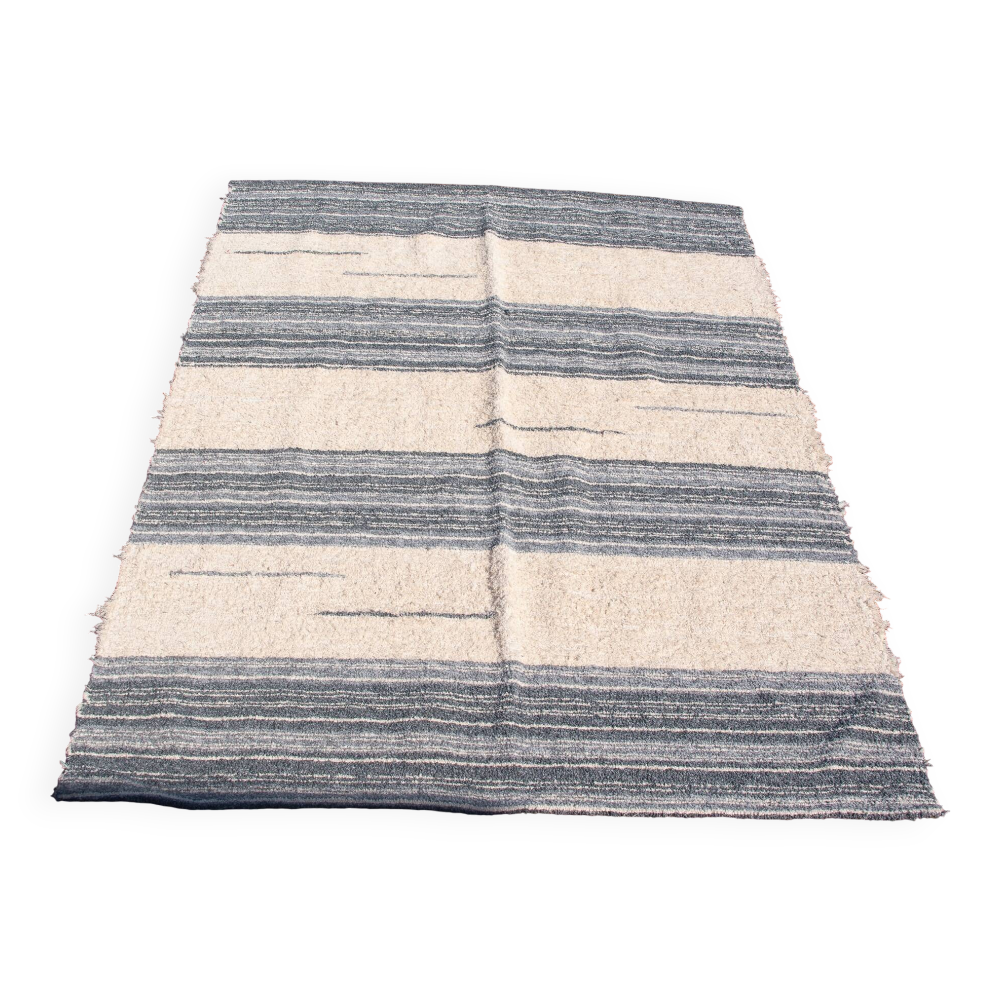 Recycled cotton handmade rug - Grey and white
