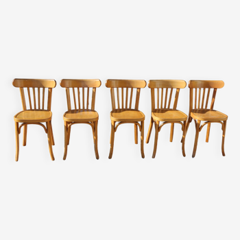 Série de 5 chaises Baumann hêtre clair 1960