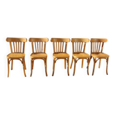 Set of 5 Baumann light beech chairs 1960