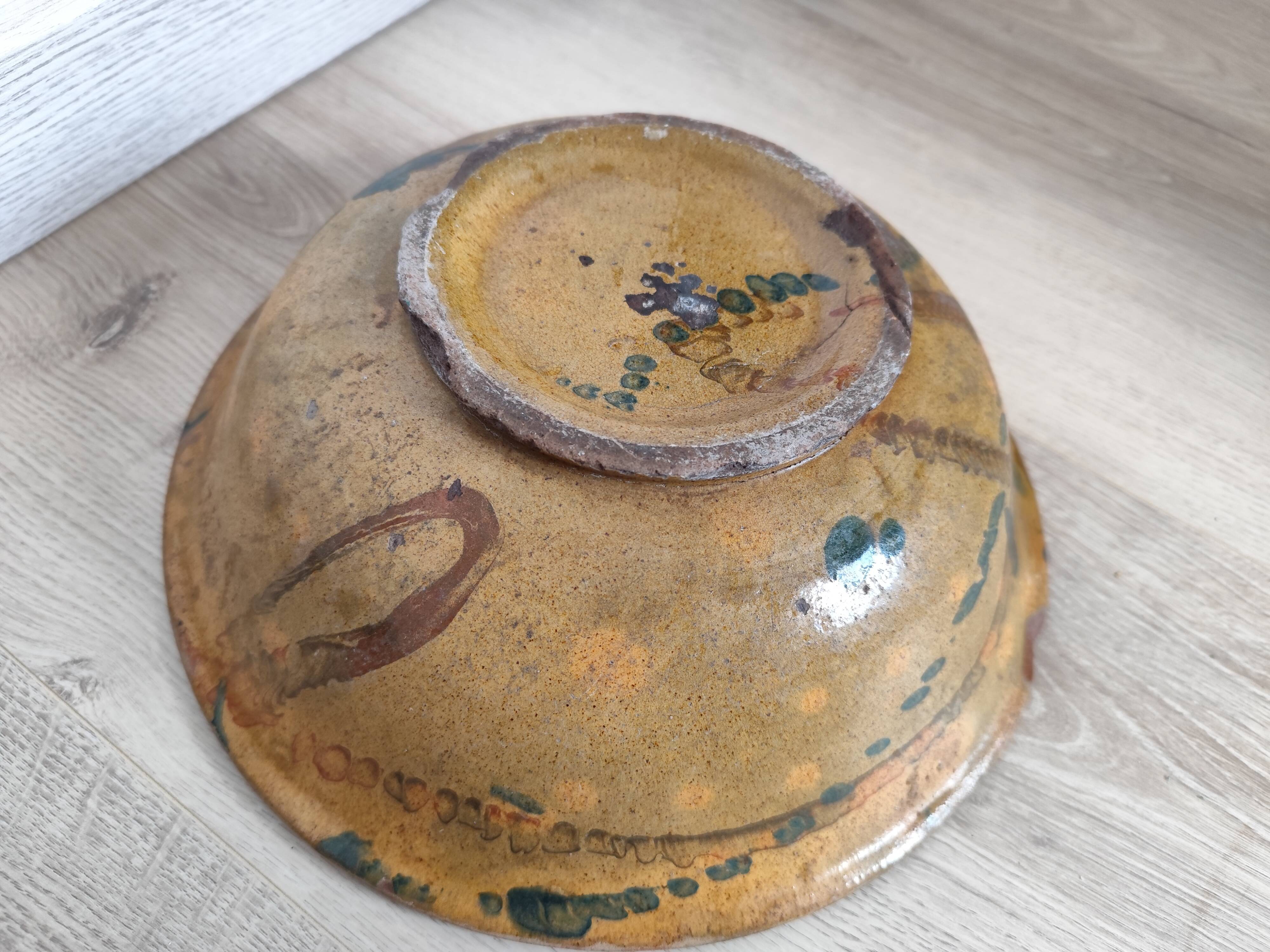 VALLAURIS Flat soup bowl antique Glazed terracotta 30.5 cm