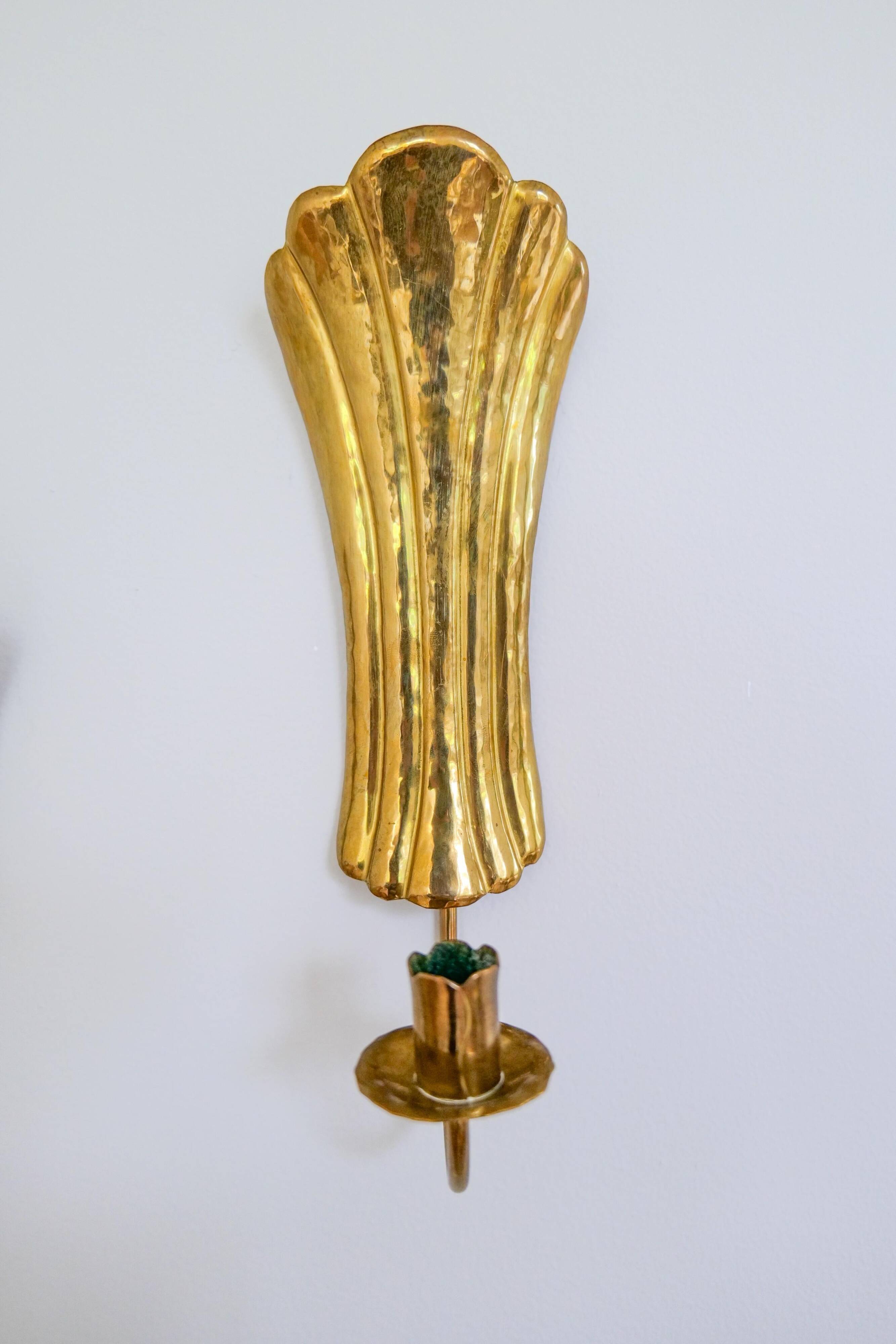 Pair of Art Deco wall sconces in brass, Sweden, 1950s