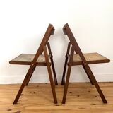 Two folding chairs wood and cannage