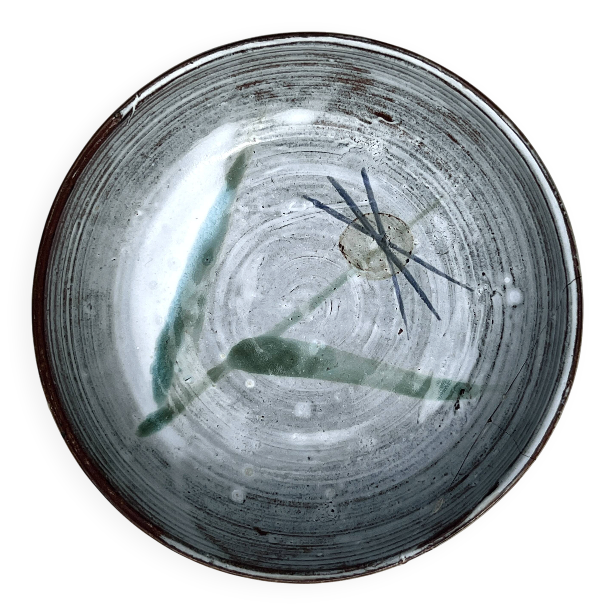 Abstract ceramic glazed pocket bowl, Cecile Dein 1970