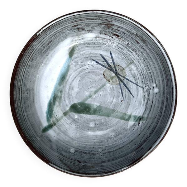 Coupe vide poche abstraite en céramique émaillée, Cecile Dein 1970