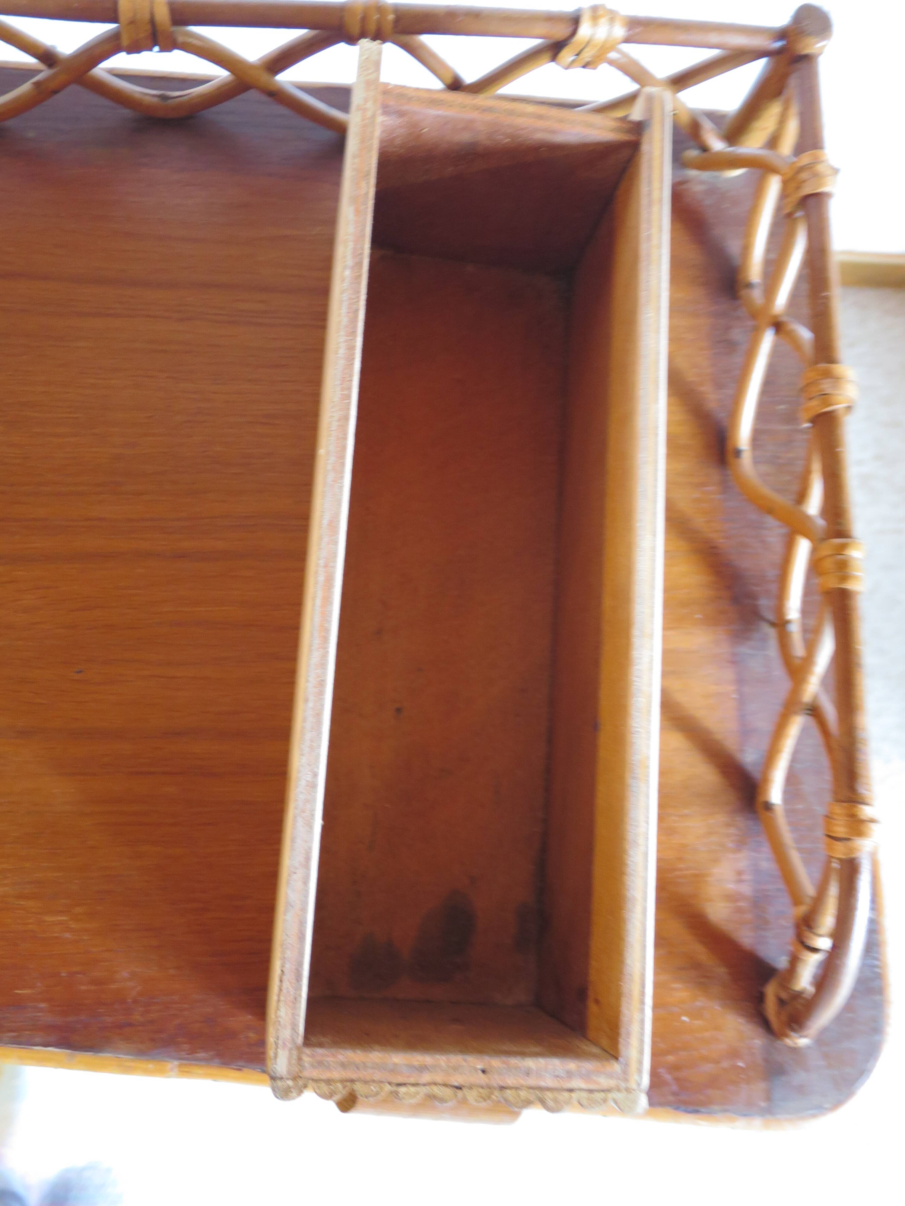Vintage – beautiful Retro desk in bamboo wood, rattan and glass – 2 drawers – 60s – L.Sognot inspiration