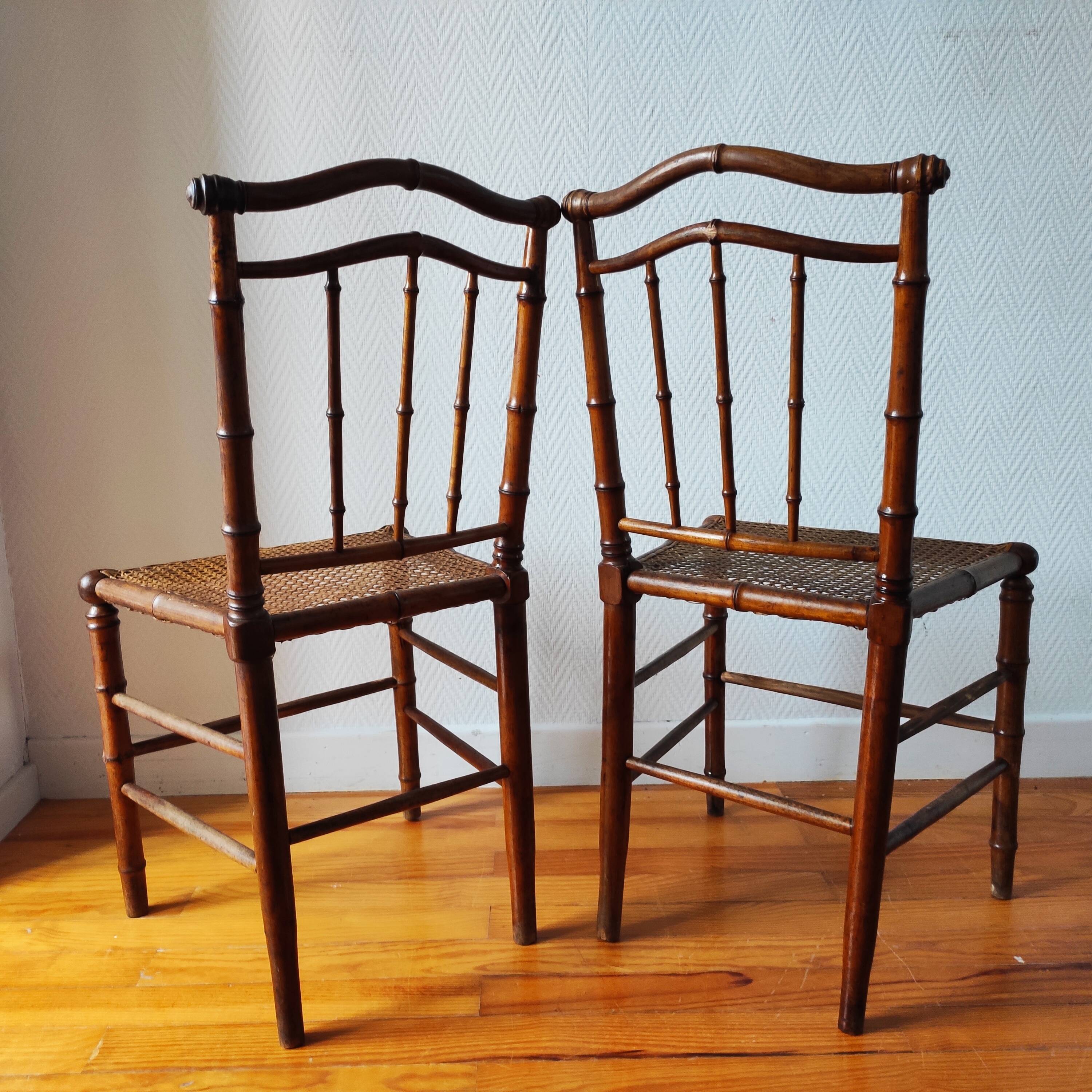 Pair of turned wood and cane chairs