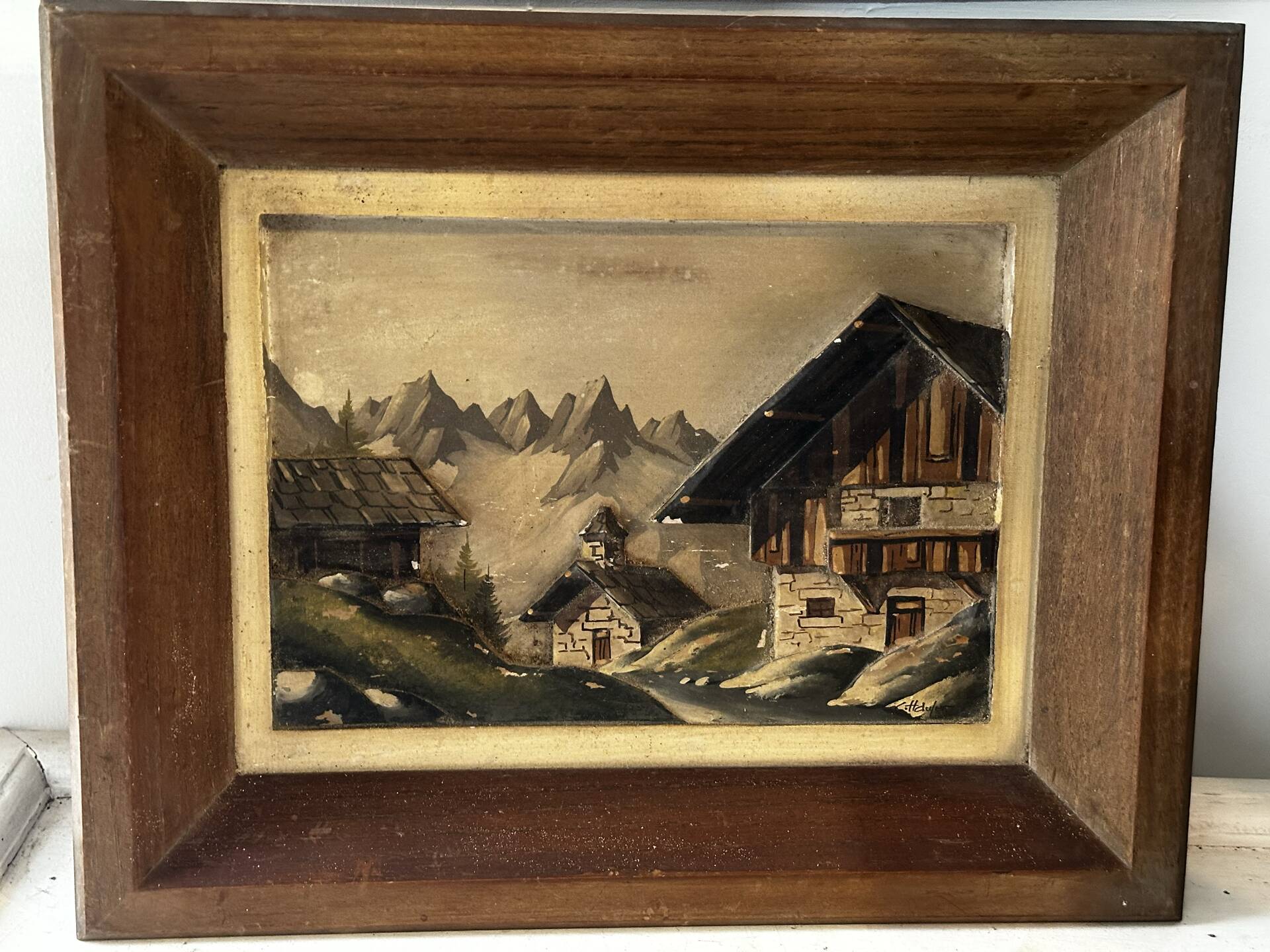Alpine Table Carved and Painted Signed - Mid Century Chalet Ambiance