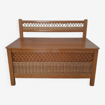 Rattan and wood chest bench from the 70s