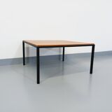 Vintage modernist square coffee table in teak and black metal from the 60s
