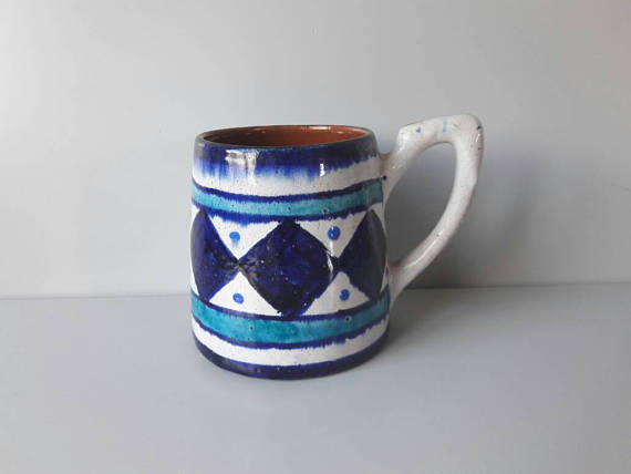 Paire de tasses en céramiques bleue - scandinaves