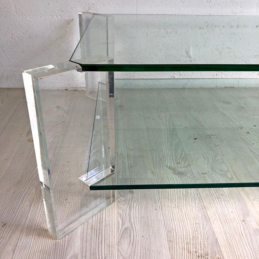 70's vintage glass and Plexiglas coffee table
