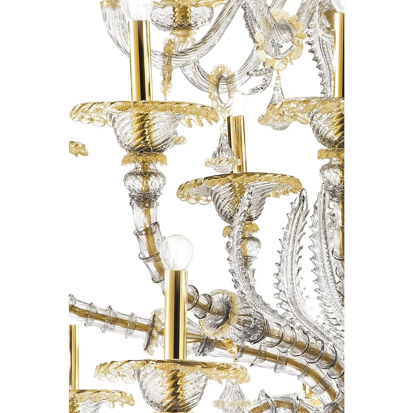 Elegant Huge Ca’ Rezzonico Murano Glass Chandelier With Gold Accents