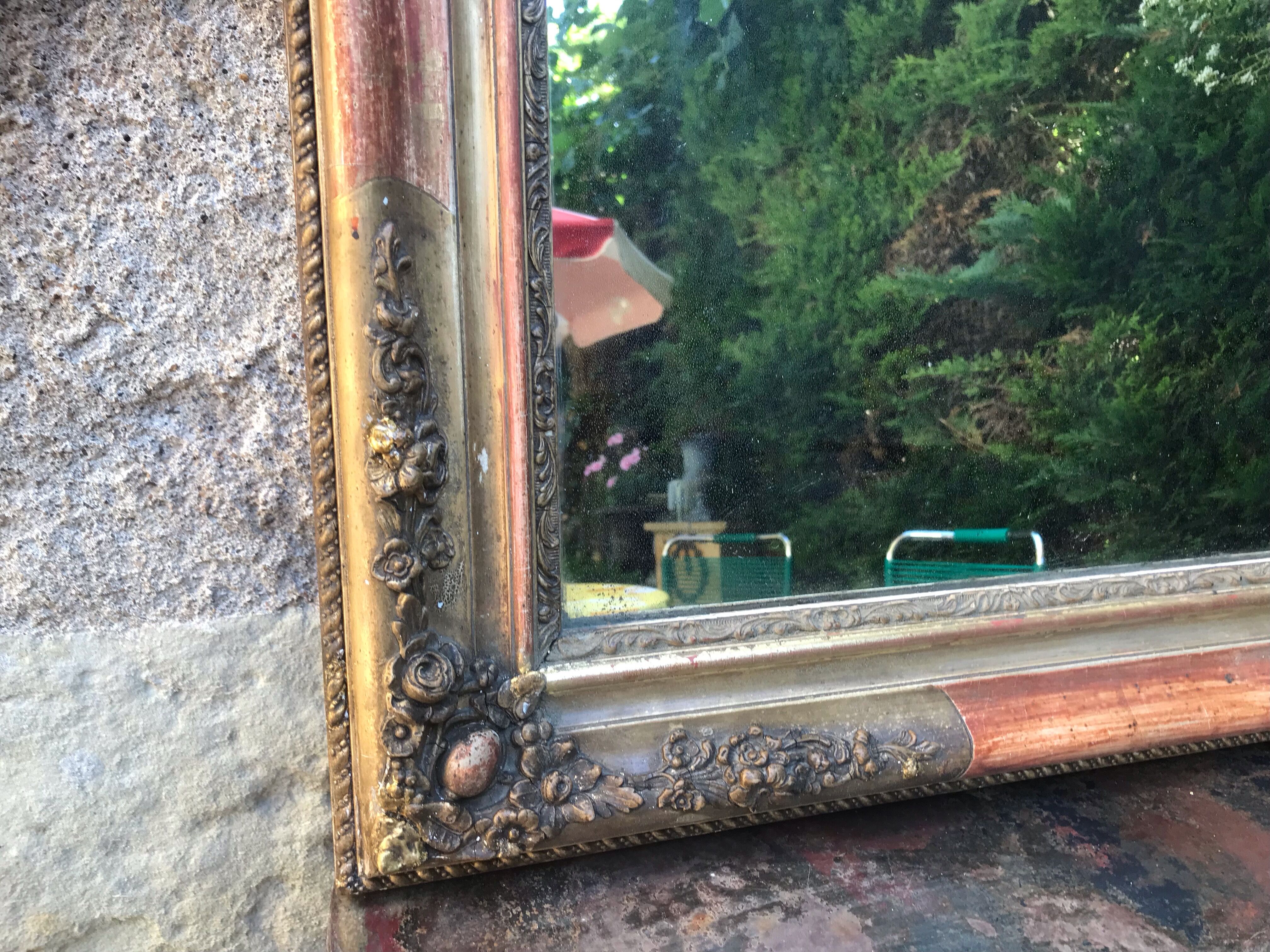 Golden mirror with gold leaf 79 x 53 cm