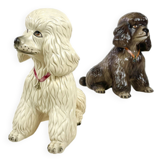 Duo de caniche en céramique vernissée, circa 1950