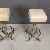 Seventies brass and chrome bar stools, set of 2, 1970s