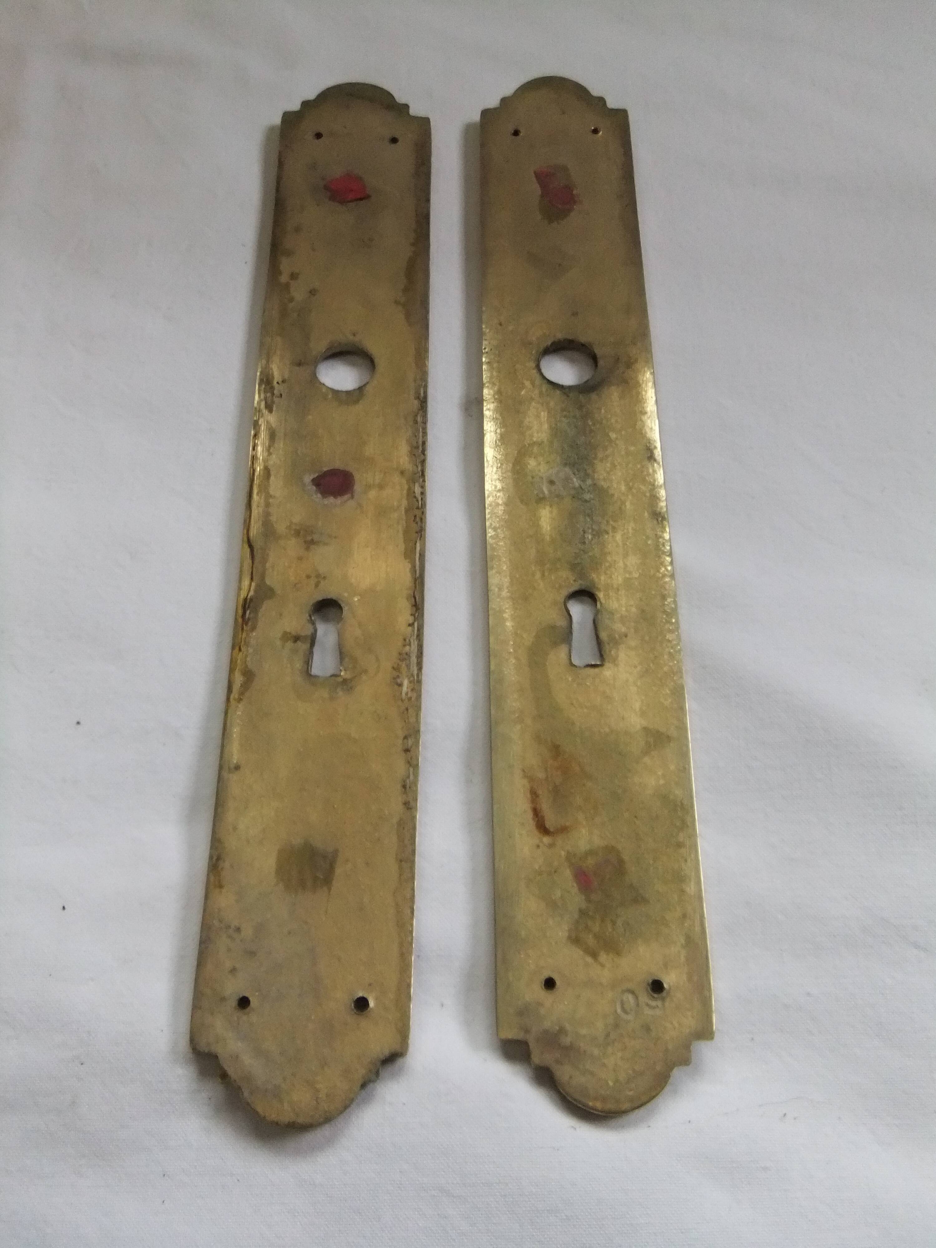 Pair of Louis XVI style beaded bronze door handles